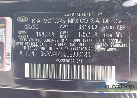 2020 Kia Rio S из США, поврежденный, VIN 3KPA24AD2LE330189